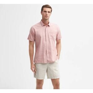 Barbour Linen Mens Nelson Summer Shirt Short Sleeve Pink Clay Preppy Lagenlook M